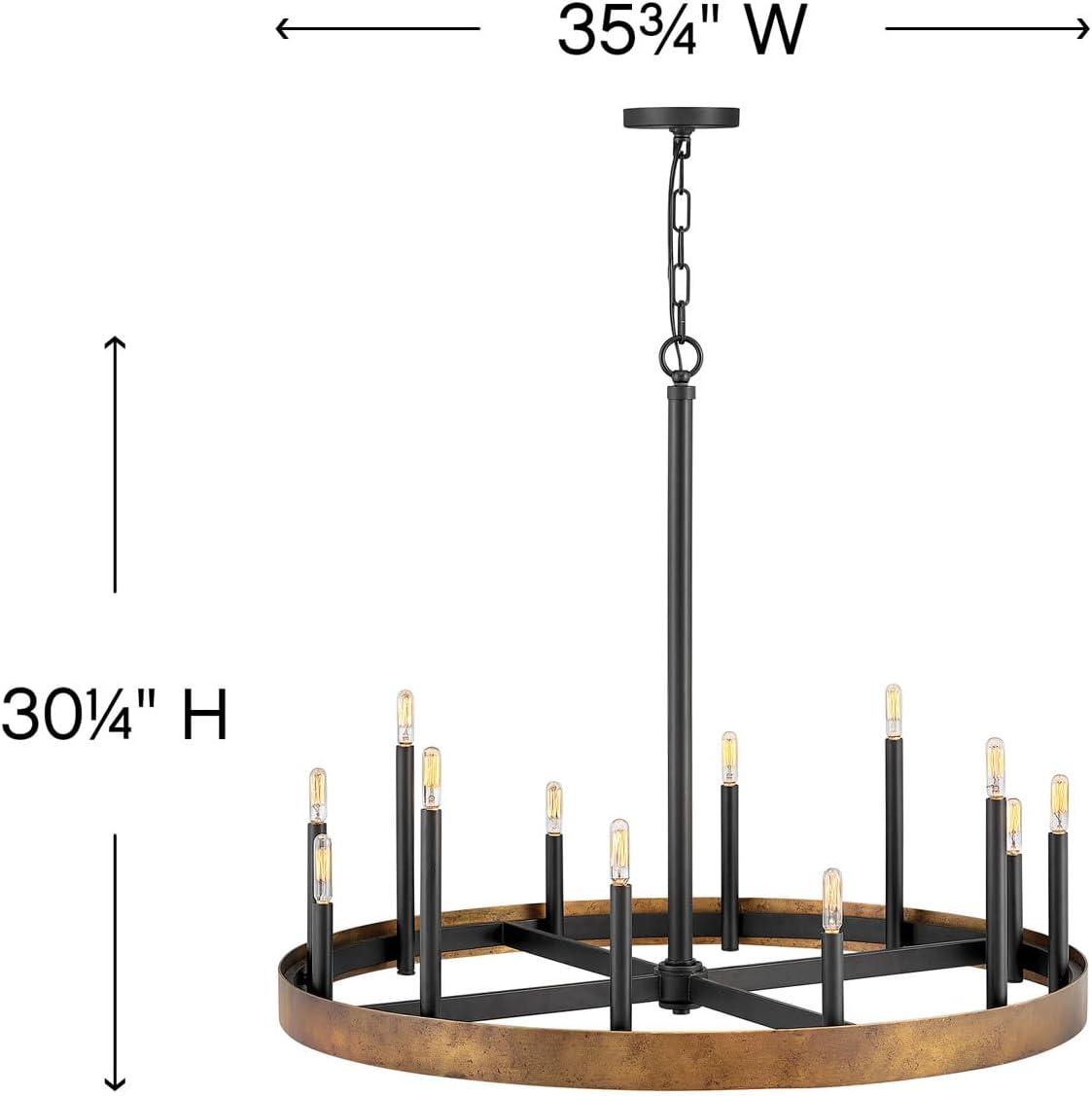 Weathered Brass and Black 12-Light Wagon Wheel Chandelier