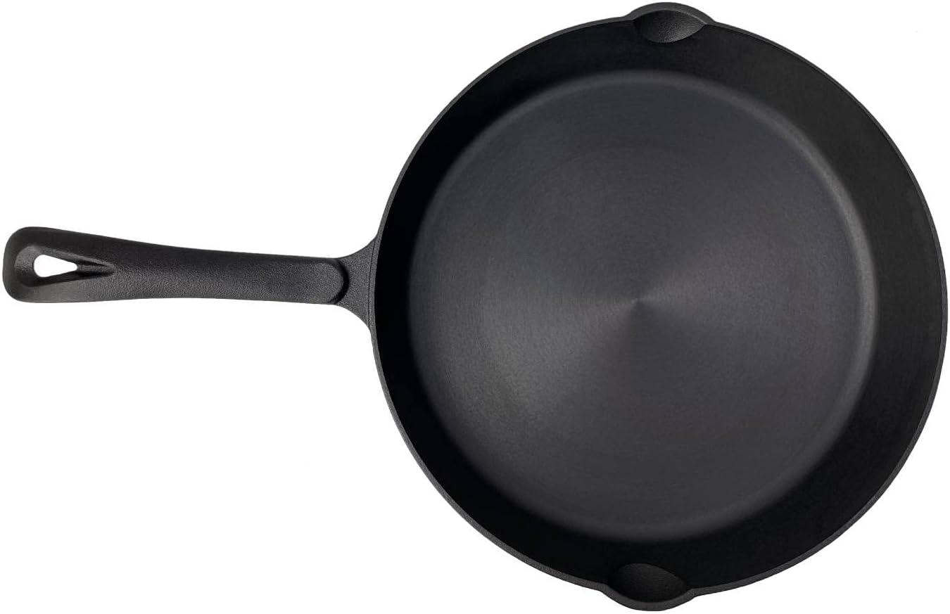 Lehman's Cast Iron Skillet - Nitrogen Hardened Cookware, Tough but Lightweight, No Need to Season, Silicone Safety Handle Included - 12 inch