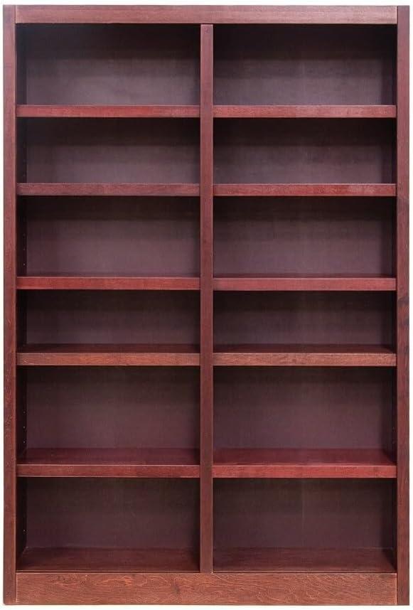 12 Shelf Double Wide Wood Bookcase, 84 inch Tall - Cherry Finish
