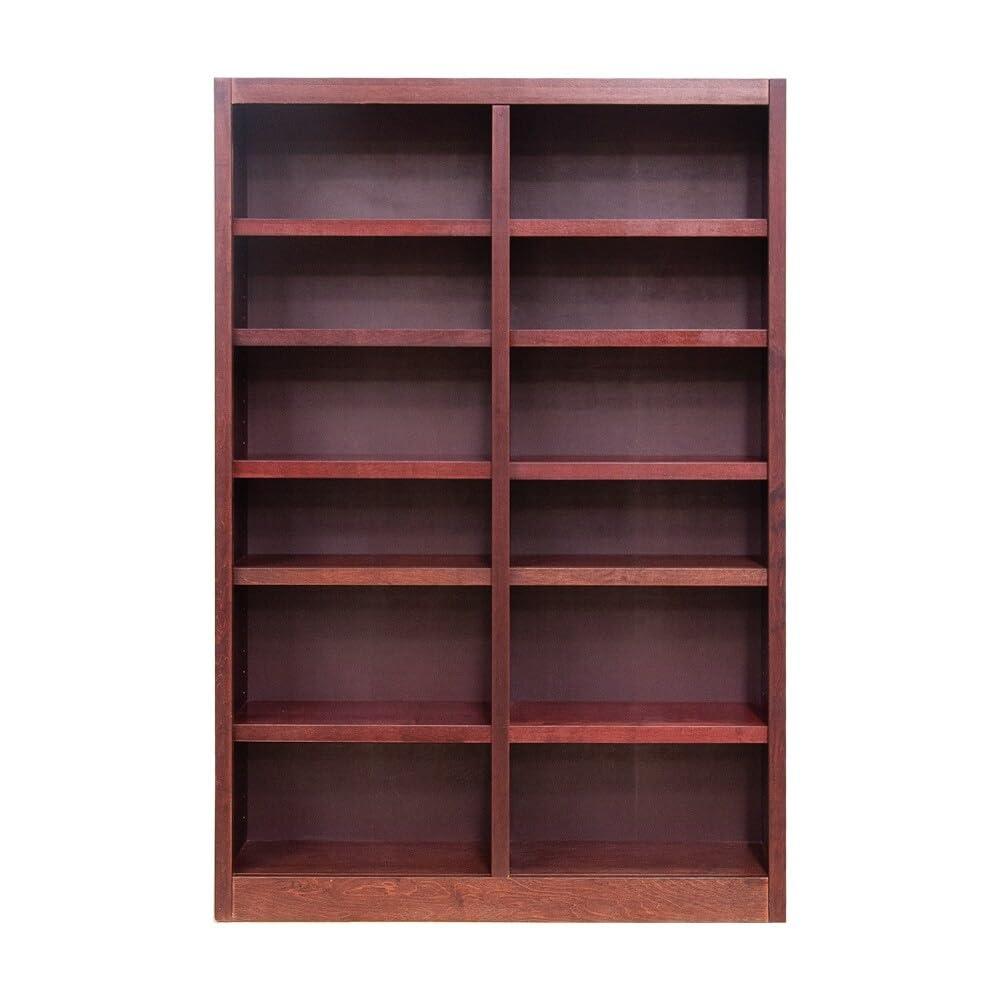 12 Shelf Double Wide Wood Bookcase, 84 inch Tall - Cherry Finish