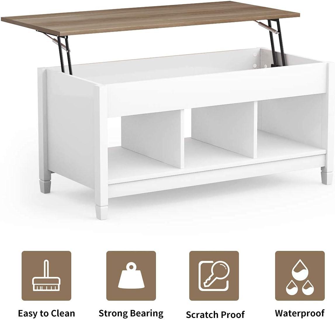 YOJFOTOOU. Wood Lift Top Coffee Table, Modern Coffee Table w/Hidden Compartment and Open Storage Shelf for Living Room Office Reception Room (White)