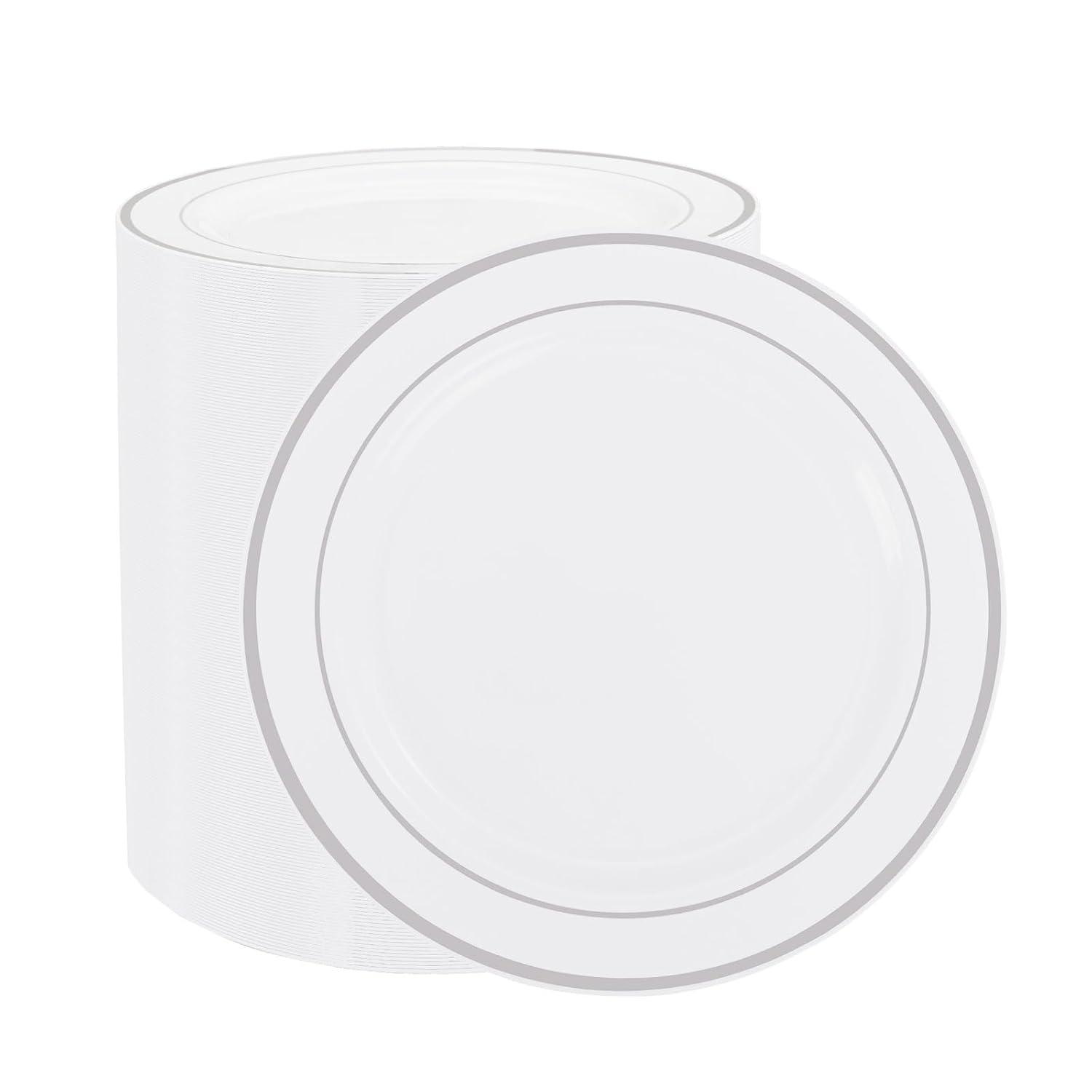 WELLIFE Silver Plastic Dinner Plates 72 Pieces, 10.25" Silver Disposable Plates, Premium Hard Plastic Lunch Plates, Ideal for Wedding and Party