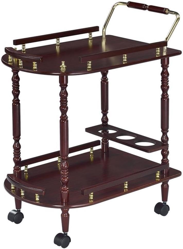 ByEUcuk Home Furnishings Palmer 2-Tier Serving Cart Merlot and Brass