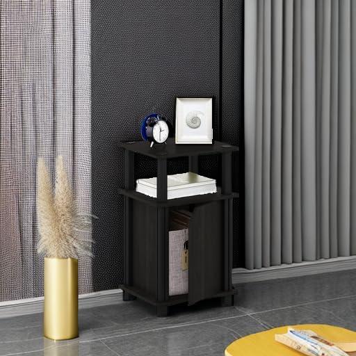 Furinno Brahms 3-Tier End Table with Door, Espresso, Black