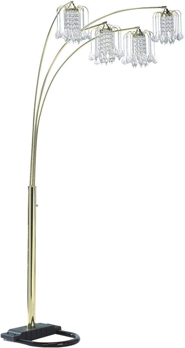 84" Brass Arc Floor Lamp with Clear Glass Chandelier Shades