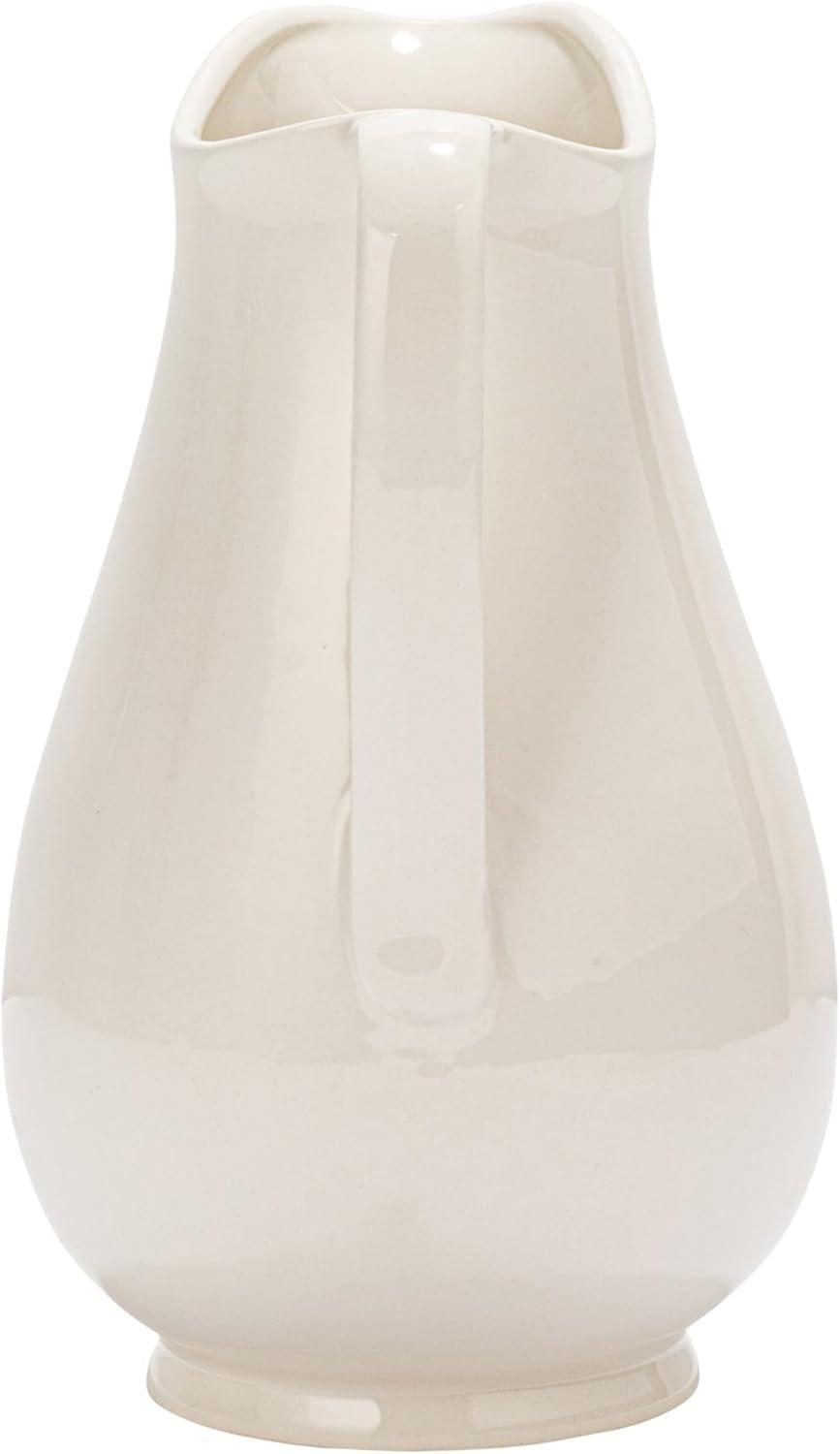 Creative Co-Op 6.5 Inches 2-Quart Stoneware Pitcher with Flower Design, White and Charcoal