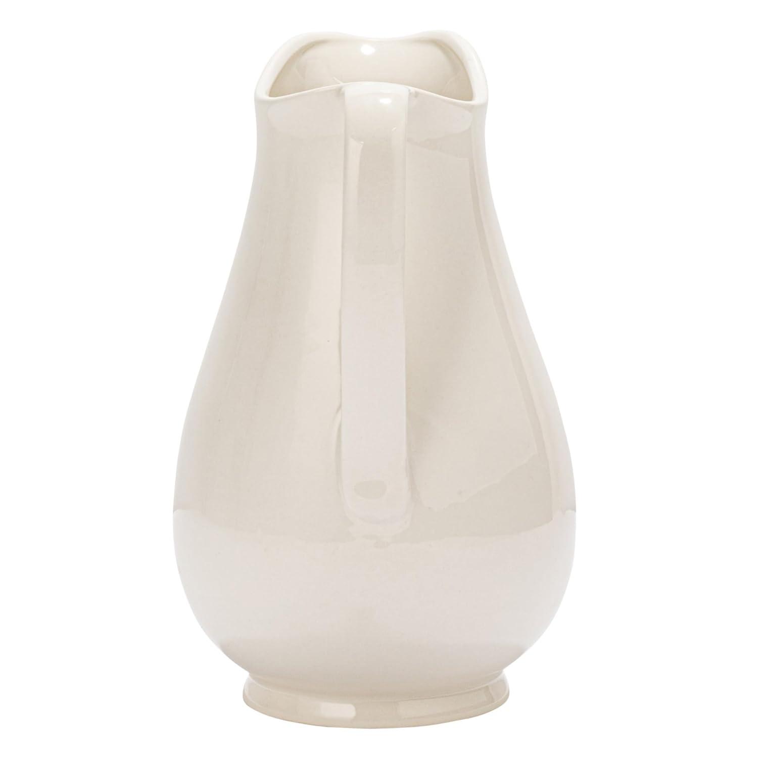 Creative Co-Op 6.5 Inches 2-Quart Stoneware Pitcher with Flower Design, White and Charcoal