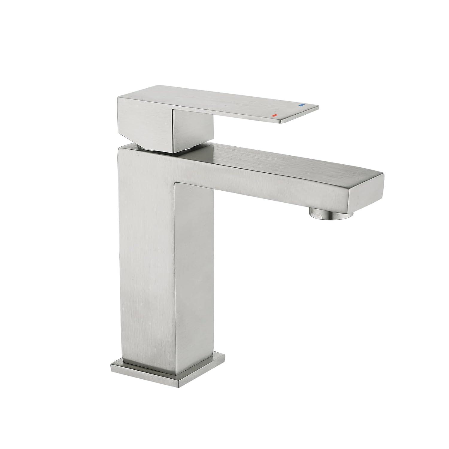 Matte Black Single Handle Bathroom Sink Faucet, Stainless Steel Bathroom Faucet with cUPC Certified Water Supply Hoses, Commercial Vanity Faucet Modern Single Hole RV Bathroom Faucets