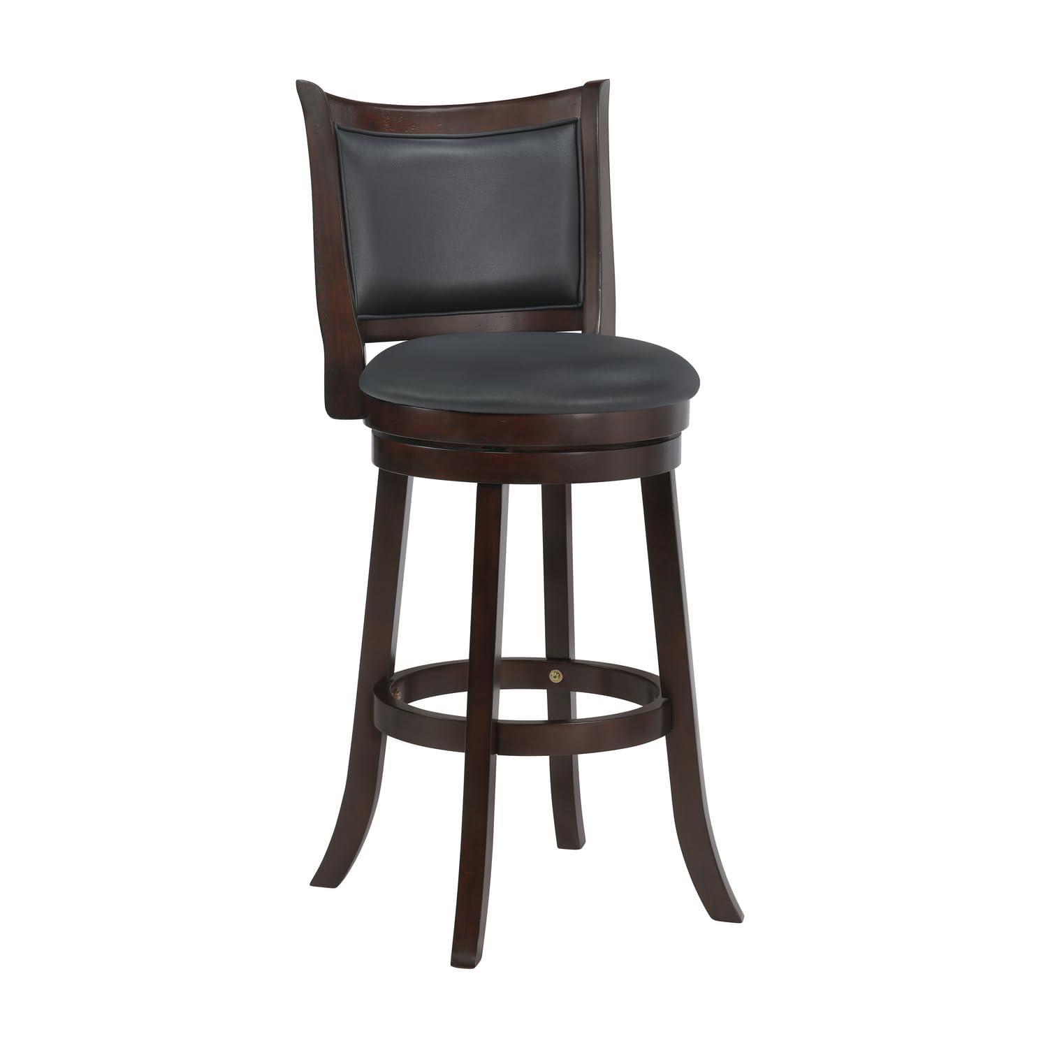New Classic Furniture, Bristol Wood Swivel Bar Stool with PU Seat in Dark Brown, Brown