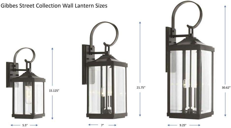 Progress Lighting Gibbes Street 3-Light Wall Lantern in Antique Bronze with Clear Beveled Glass Shade
