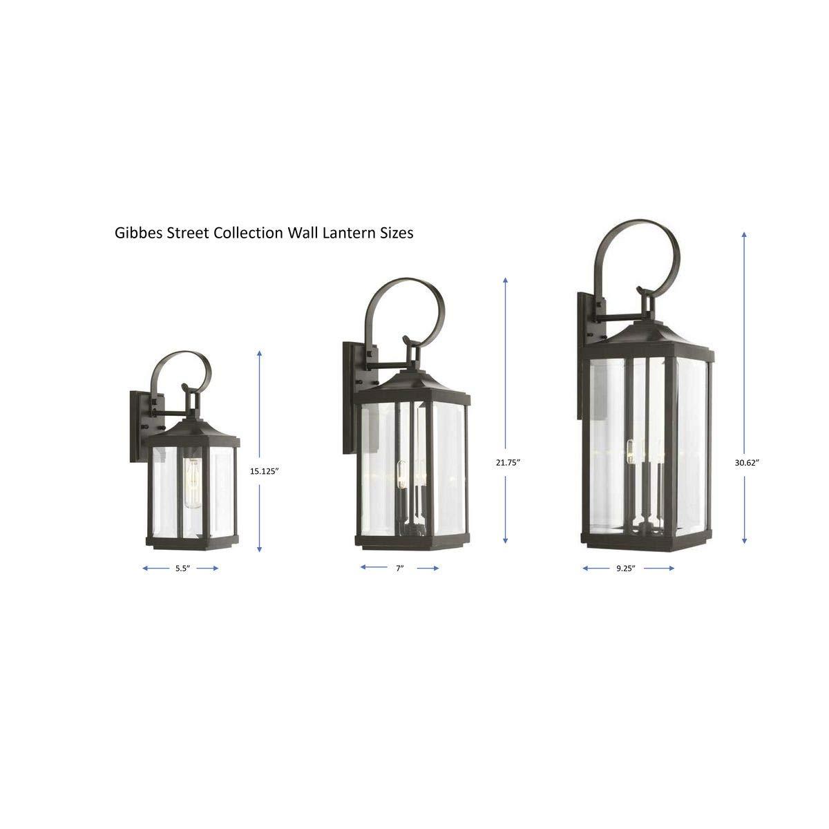Progress Lighting Gibbes Street 3-Light Wall Lantern in Antique Bronze with Clear Beveled Glass Shade