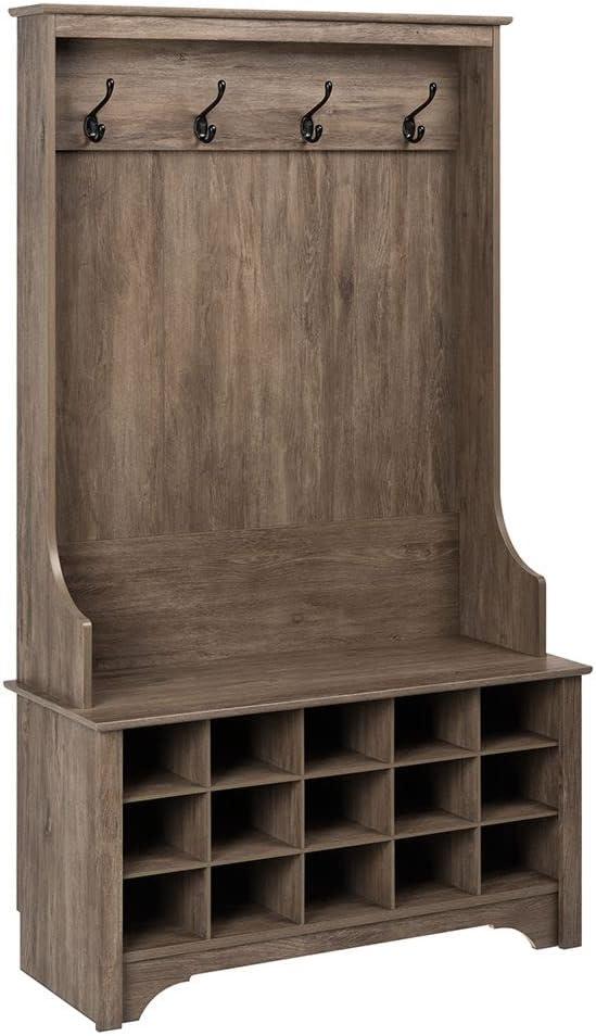 Drifted Grey 68" Hall Tree with Bench and Shoe Storage