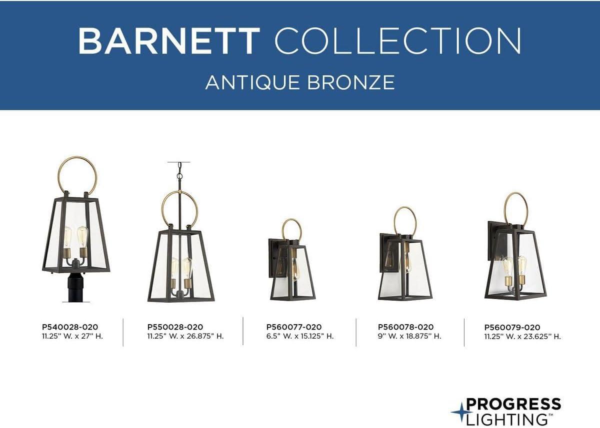 Progress Lighting Barnett 1-Light Small Wall Lantern, Antique Bronze, Glass Shade, Wet Rated