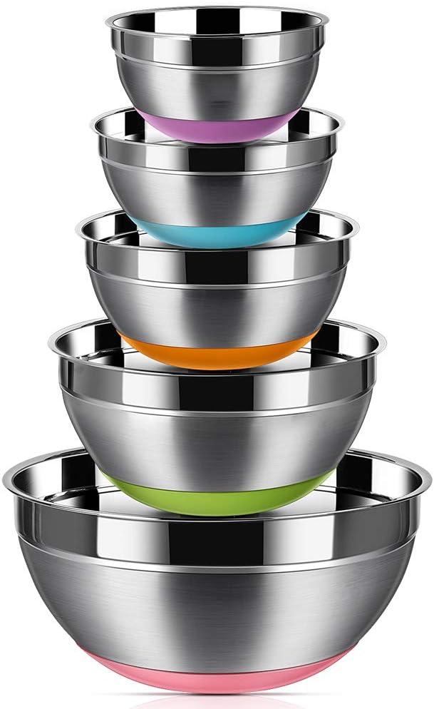 Colorful Stainless Steel Mixing Bowls Set with Non-Slip Silicone Bottoms