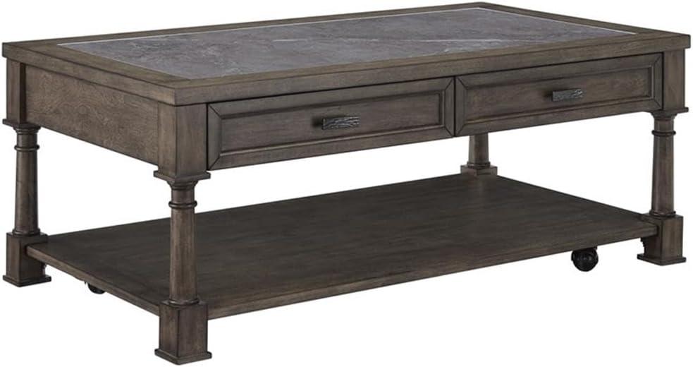 Gray Flannel Rectangular Wood Cocktail Table with Storage