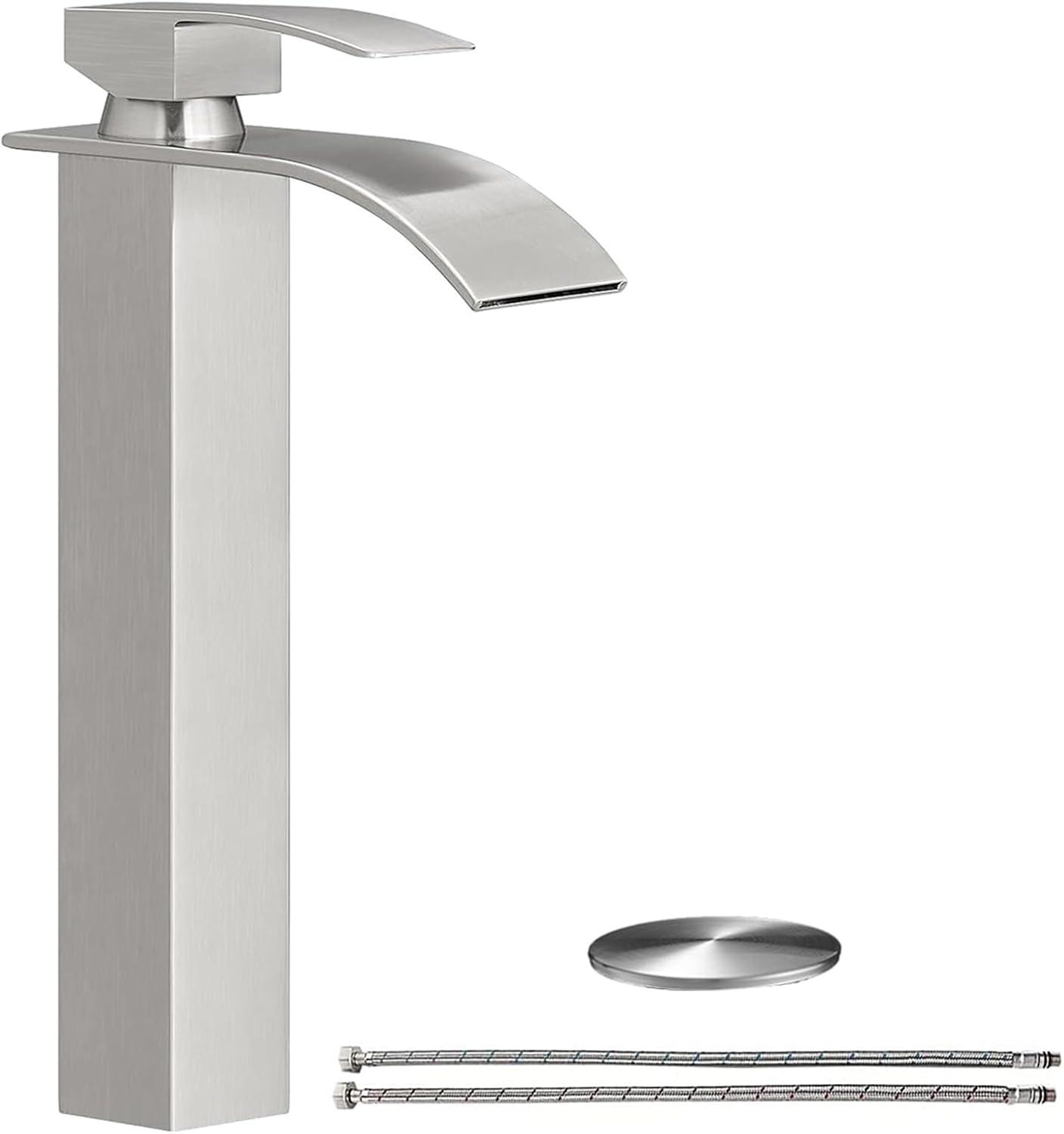 Brushed Nickel Single Handle Waterfall Bathroom Faucet