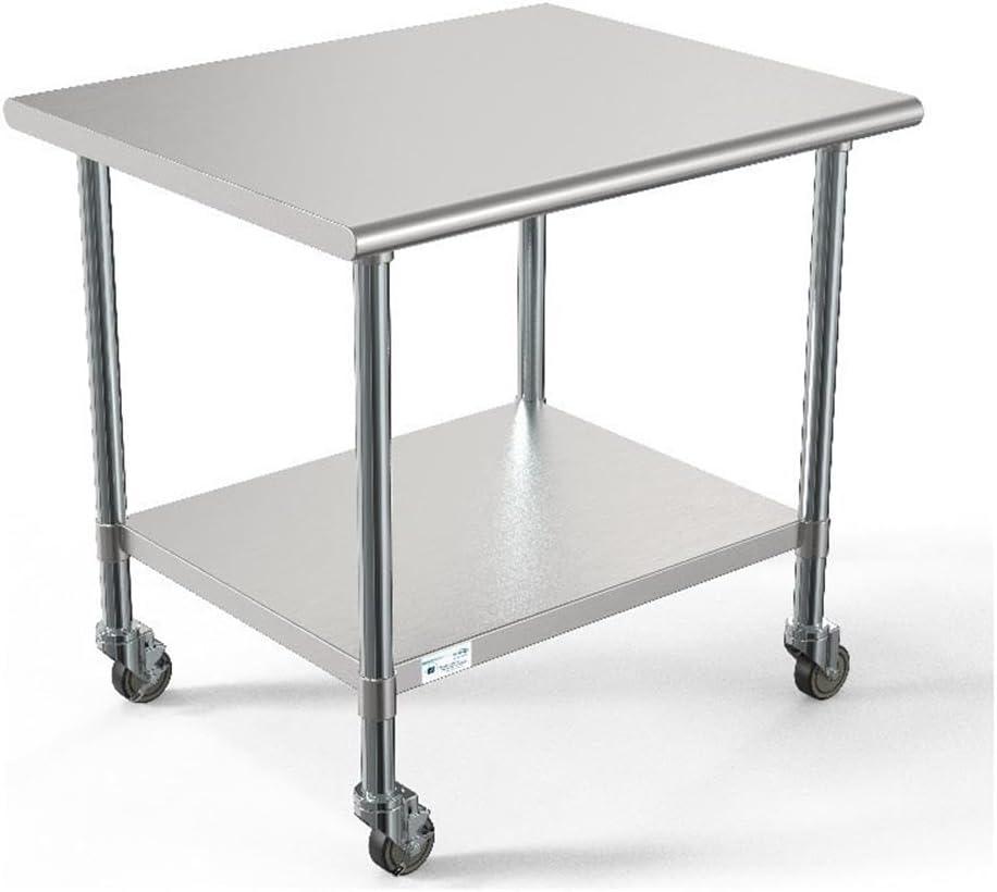 30" x 36" 18-Gauge 304 Stainless Steel Commercial Work Table with Casters, CT3036-18C.