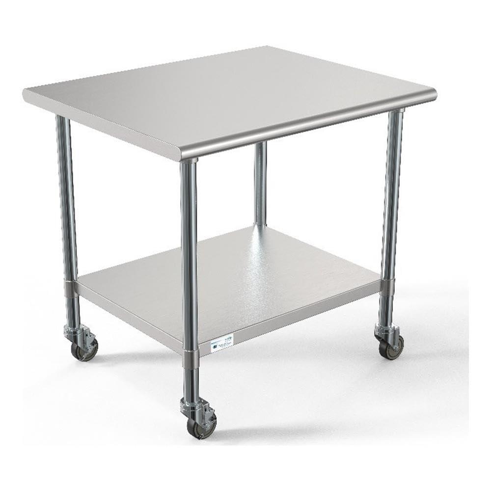 30" x 36" 18-Gauge 304 Stainless Steel Commercial Work Table with Casters, CT3036-18C.