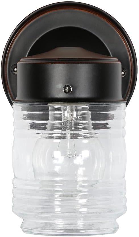 Design House 505198 Jelly Jar Classic 1-Light Indoor/Outdoor Wall Light with Clear Ribbed Glass for Entryway Porch Patio, Oil Rubbed Bronze