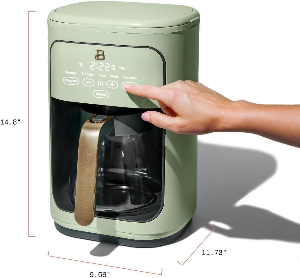 Beautiful 14-Cup Programmable Drip Coffee Maker with Touch-Activated Display, Sage Green by Drew Barrymore
