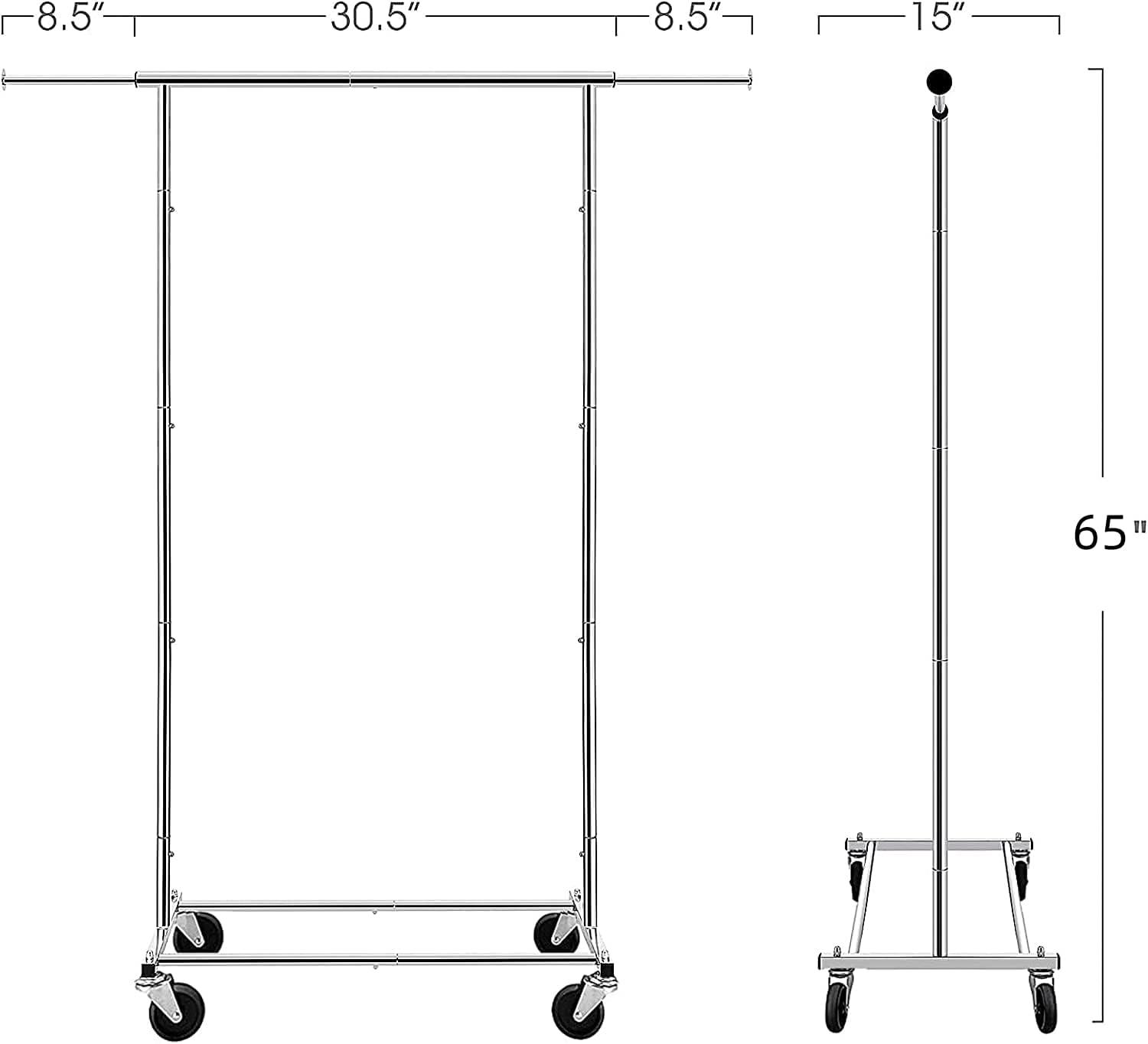 Simple Trending Standard Rod Clothing Garment Rack, Rolling Clothes Organizer on Wheels for Hanging Clothes, Chrome