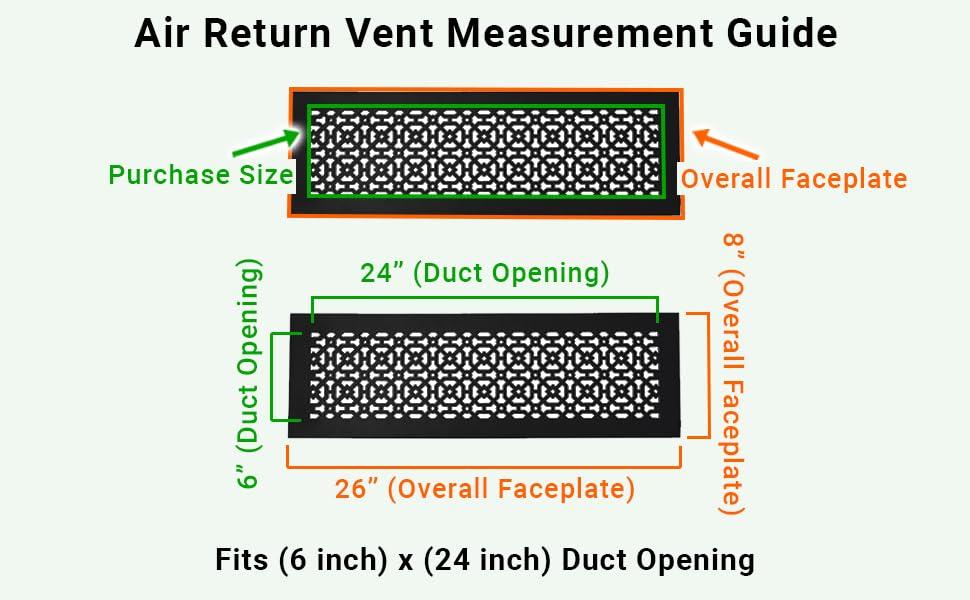 Achtek Air Return 6"x24" (Overall Size 8"x24") | Cast Aluminum Air Grille | HVAC Duct Cover for Home Ventilation