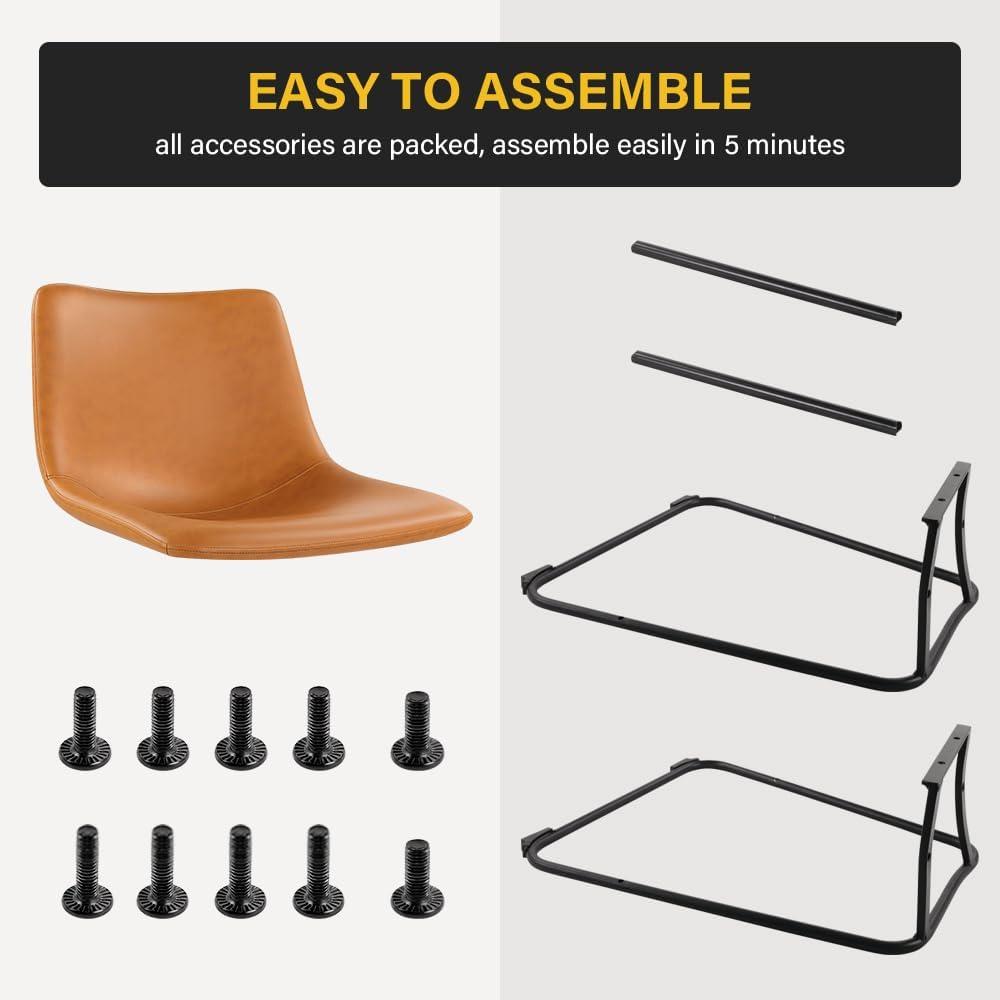 WKWKER Dinning Chairs Set of 2 Faux Leather Industrial Chair Counter Height Chair Metal Legs with Footrest Kitchen Chair for Home Bar Coffee Shop Patio Dining Chair Height 19’’ (Brown, 2pcs)