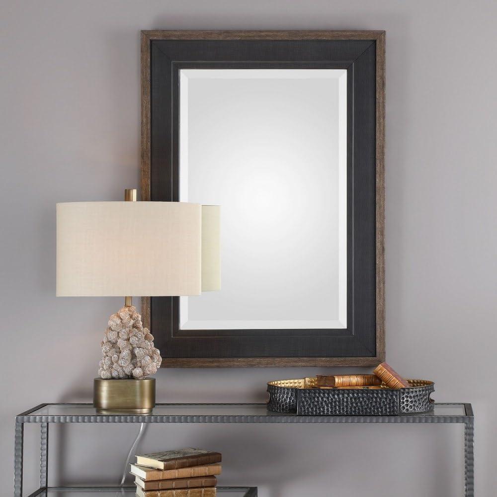 Uttermost Rectangular Vanity Accent Wall Mirror Rustic Beveled Black Aged Bronze Wood Frame 30" Wide for Bathroom Bedroom Home