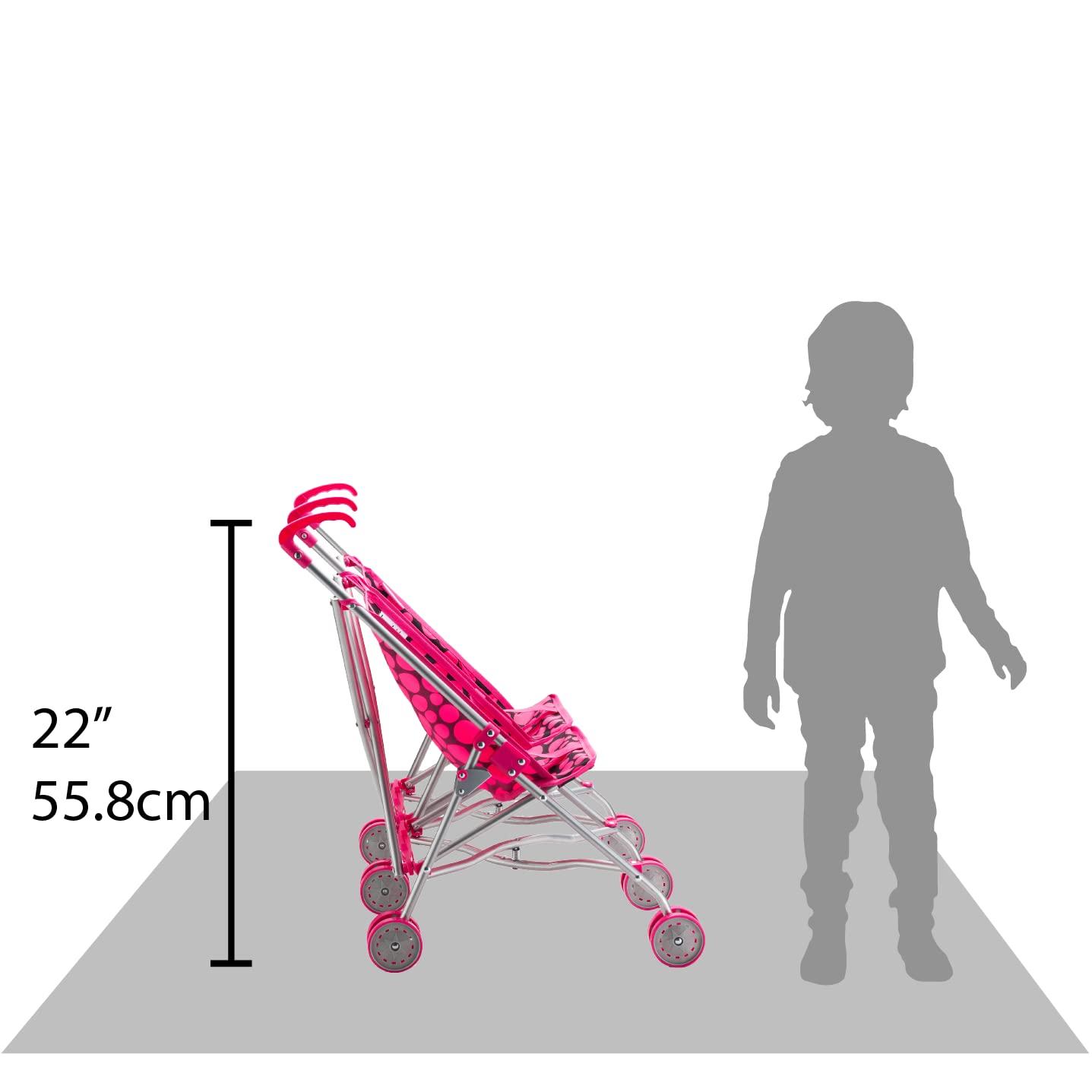 Double Doll Stroller for Twin Baby Dolls - Toy Stroller for Toddlers 3 Years and up, Pink & Black Polka Dots Design for Kids