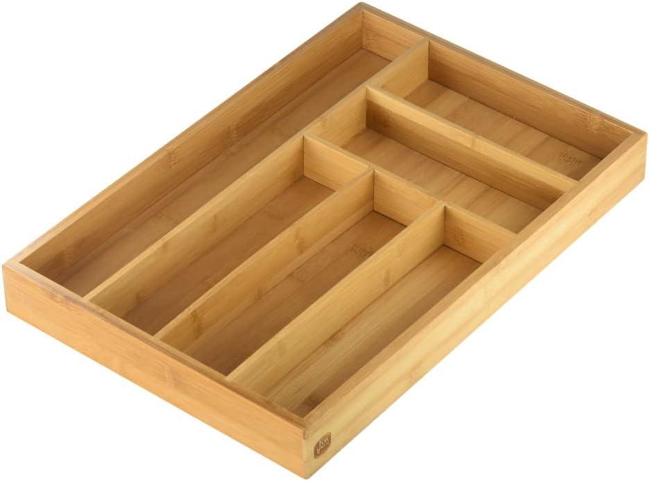 Natural Bamboo Rectangular Portable Cutlery Tray Organizer