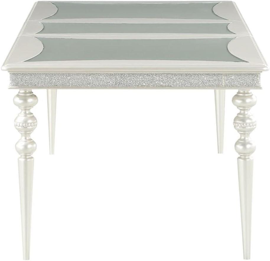 88" Maverick Dining Table Platinum Finish - Acme Furniture: Sparkling Rhinestone, Glass Top, Seats 8