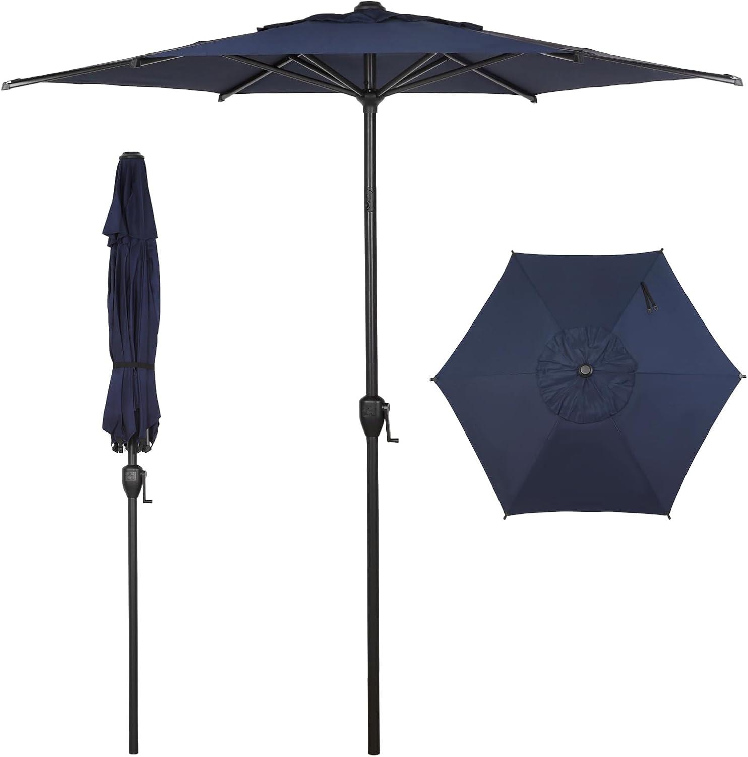 Lyon 7.5 ft Dark Blue Steel Market Patio Umbrella