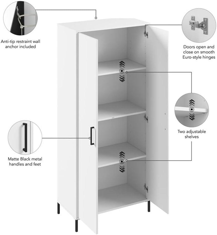 Essence White Tall Storage Cabinet with Adjustable Shelves