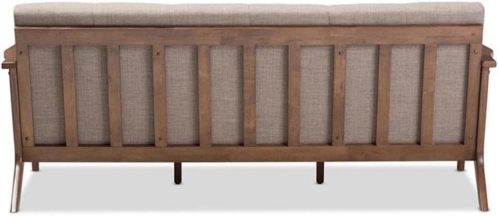 Bianca Mid-Modern Walnut Wood Fabric Tufted 3 Seater Sofa Light Gray - Baxton Studio: Durable Rubberwood Frame, Vintage Style