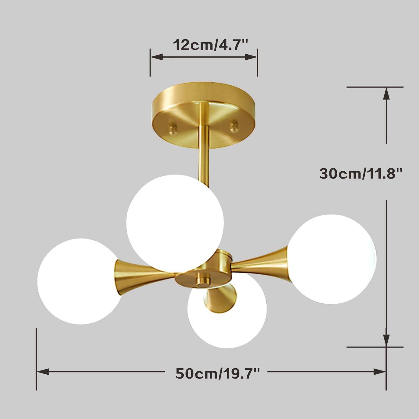 Brass and Frosted Glass 4-Light Sputnik Chandelier