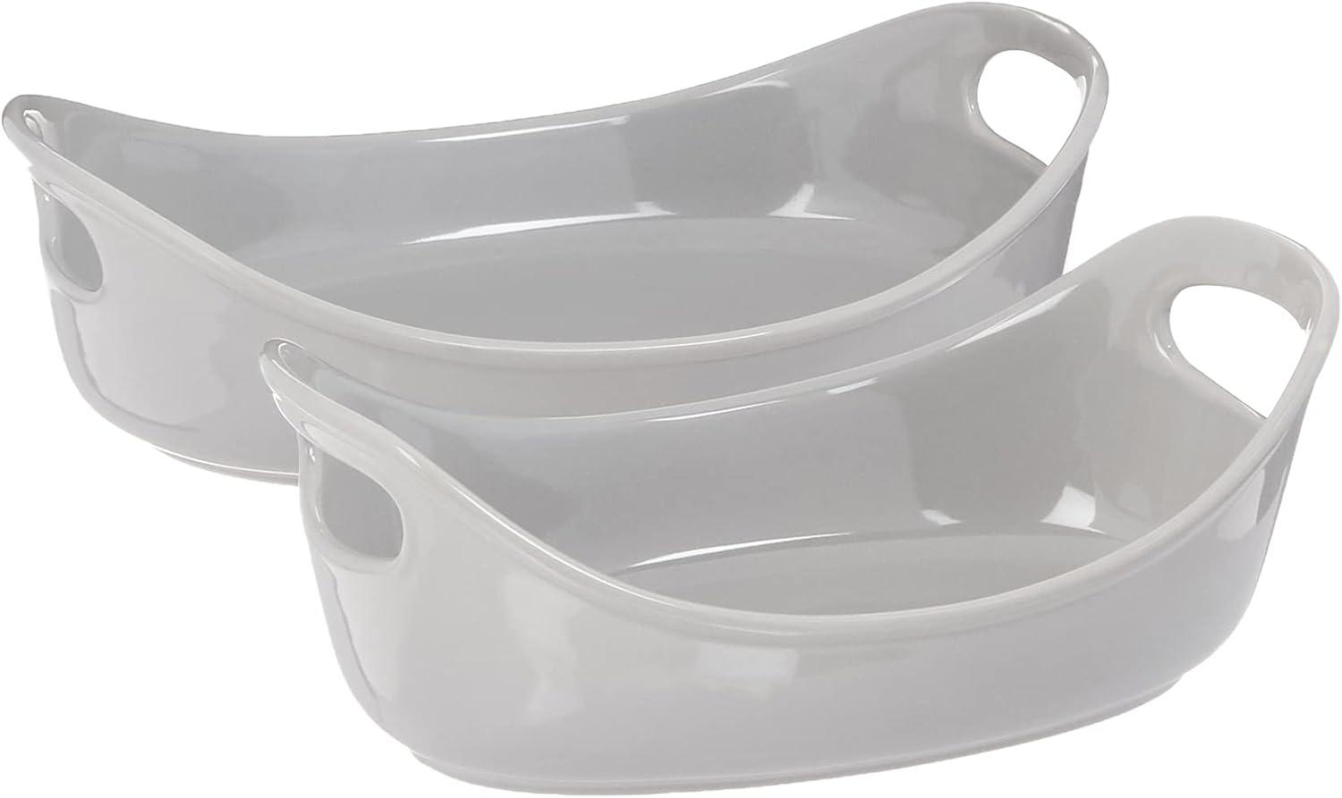 Light Sea Salt Gray Ceramic Oval Baker Set, 2-Piece