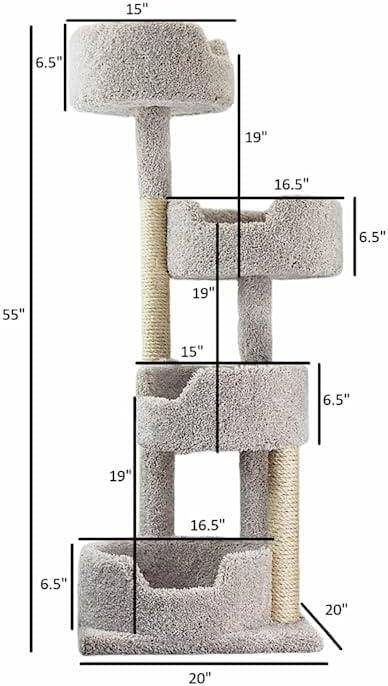 Gray Multi-Level Cat Tower with Sisal Rope and Carpet