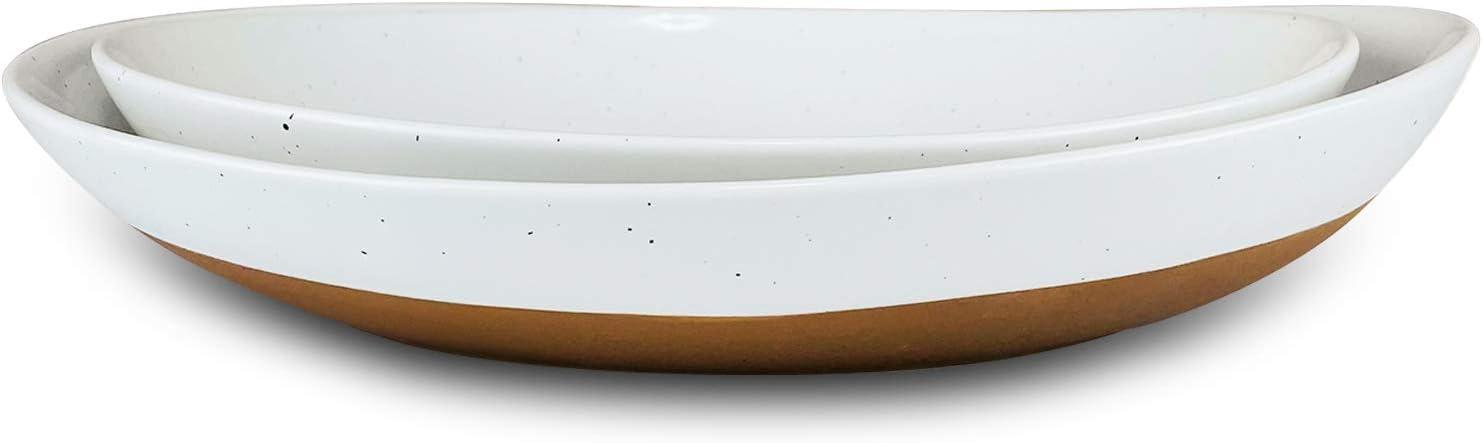 Farmhouse Oval Ceramic Serving Bowls Set of 2, Dishwasher Safe