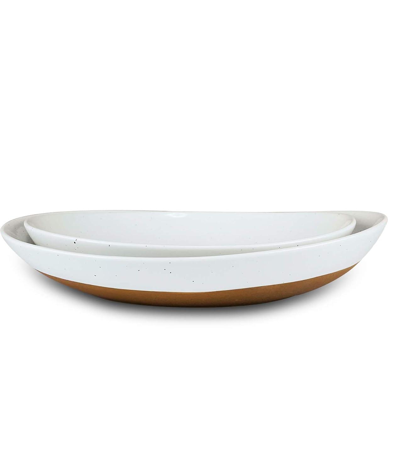 Farmhouse Oval Ceramic Serving Bowls Set of 2, Dishwasher Safe