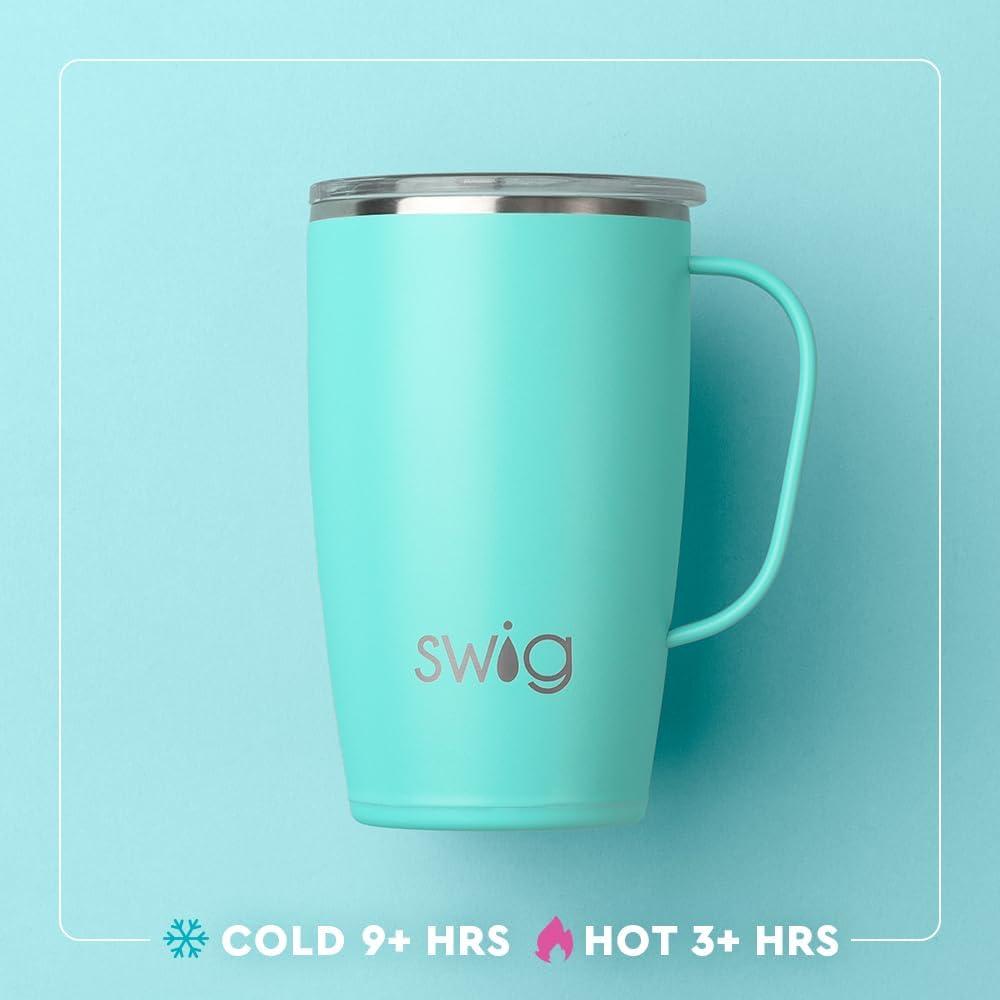 Swig Life 18oz Travel Mug | Insulated Stainless Steel Tumbler with Handle | Aqua