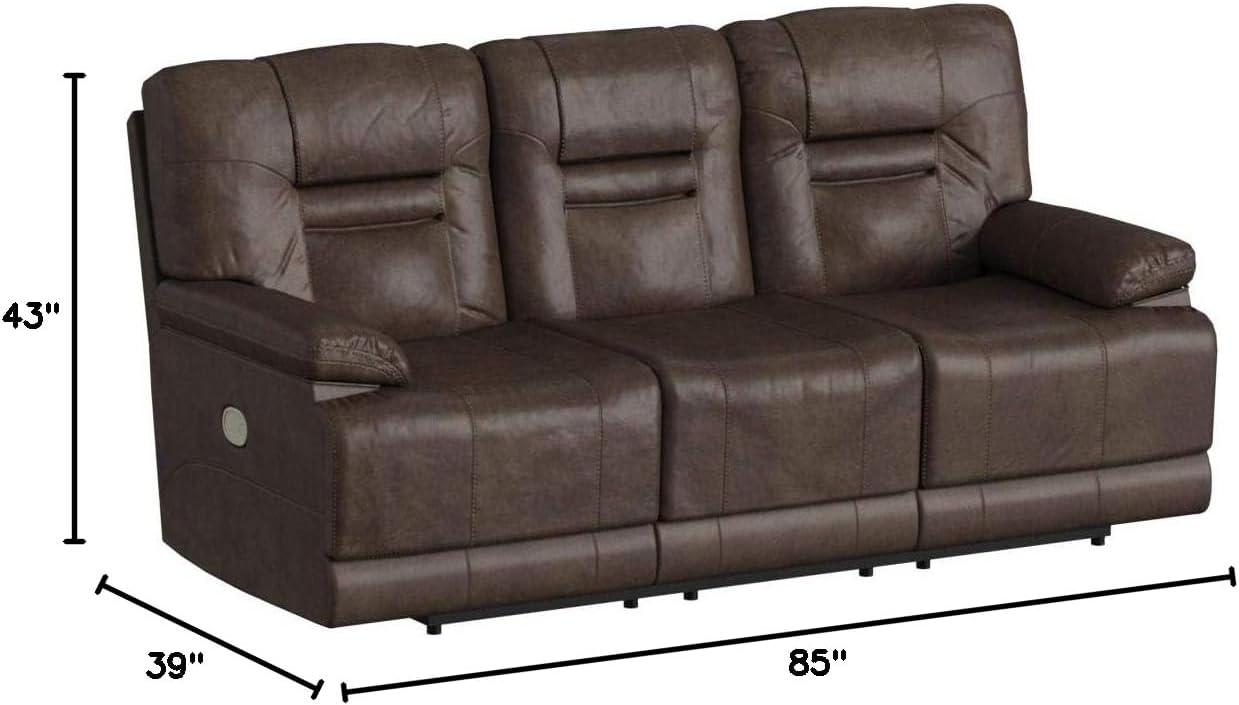 Umber Faux Leather Power Reclining Sofa with Pillow-top Arms