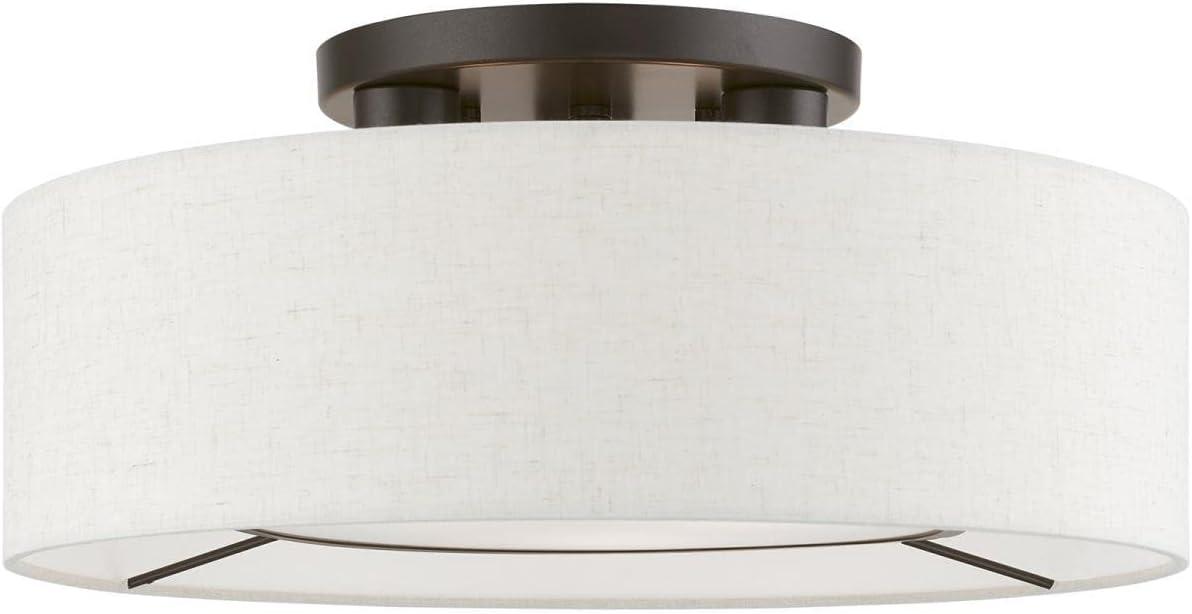 Livex Lighting Ellsworth 3 - Light Semi-Flush Mount in  Brushed Nickel/Shiny White