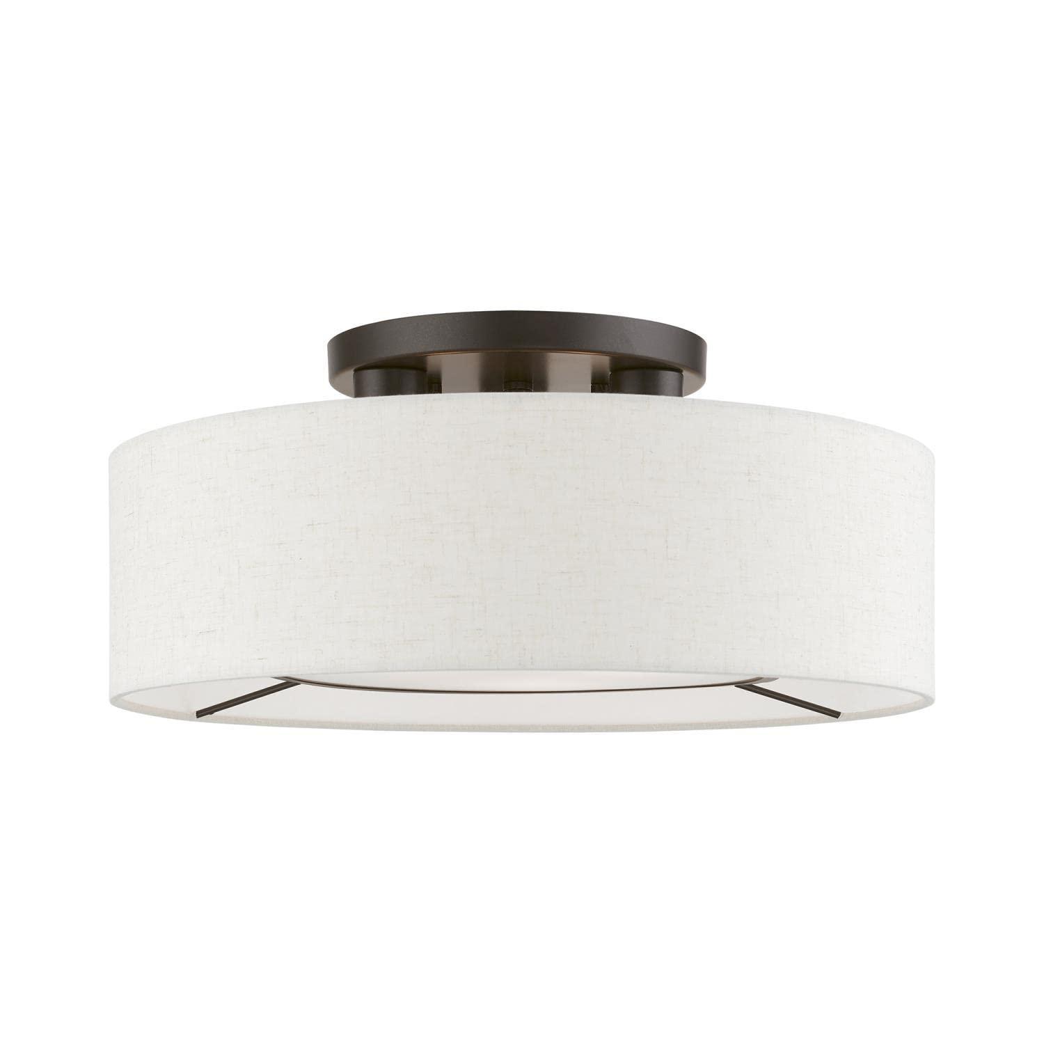 Livex Lighting Ellsworth 3 - Light Semi-Flush Mount in  Brushed Nickel/Shiny White