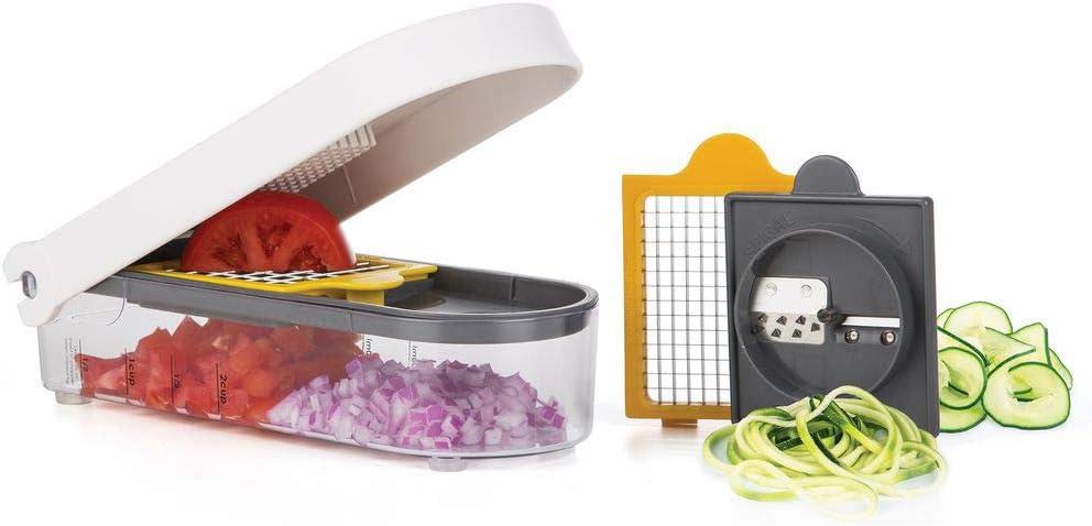 Prepworks Veggie Chopper Dicer and Spiralizer: Manual Food Chopper with Container, 3 Blades, Dishwasher-Safe