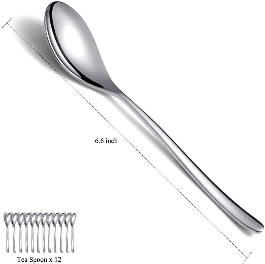 6.6" Silver Stainless Steel Modern Teaspoon Set, 12 Pieces