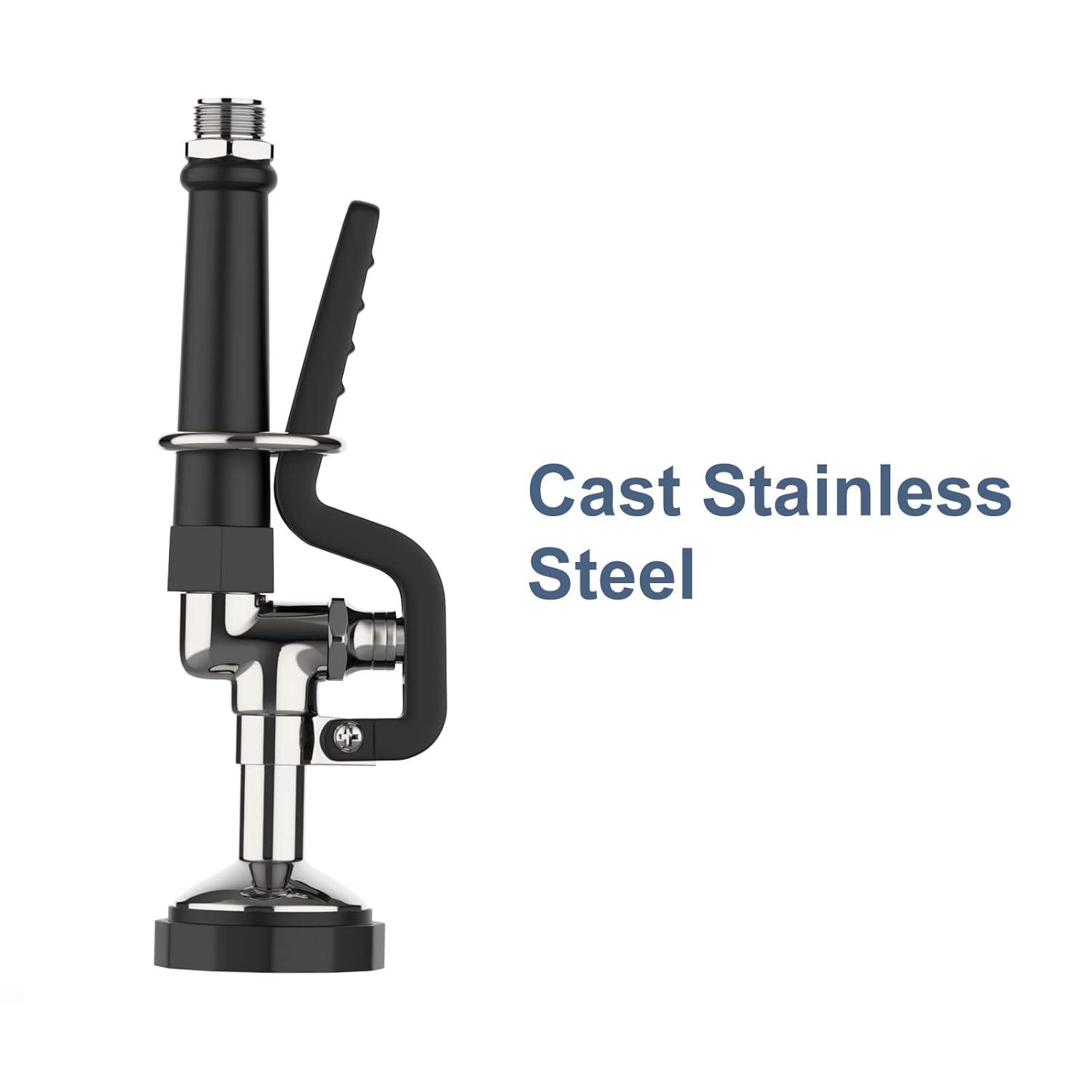 Pre Rinse Sprayer Commercial Sink Sprayer Head,1.42GPM Spray Valve Dish Sprayer Nozzle with Ergonomic Handle, Commercial Faucet Parts for Commercial Kitchen Sink,Chrome Finished（Black）