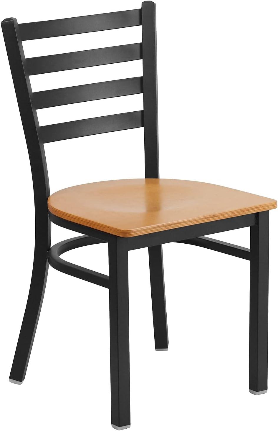 Flash Furniture 2 Pack HERCULES Series Black Ladder Back Metal Restaurant Chair - Natural Wood Seat