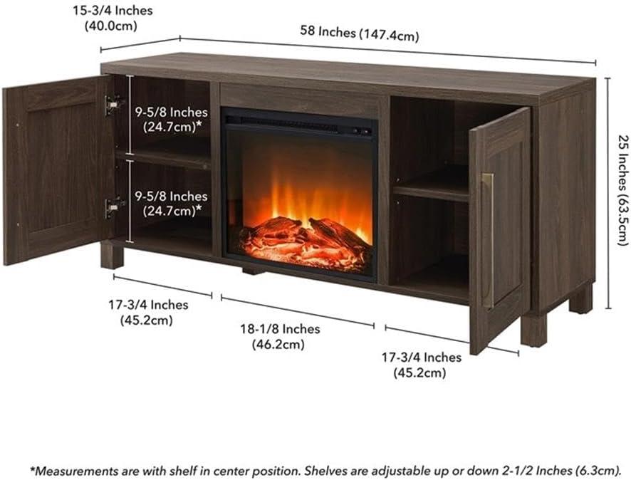 Evelyn&Zoe Chabot Rectangular TV Stand with Log Fireplace for TV's up to 65", Alder Brown