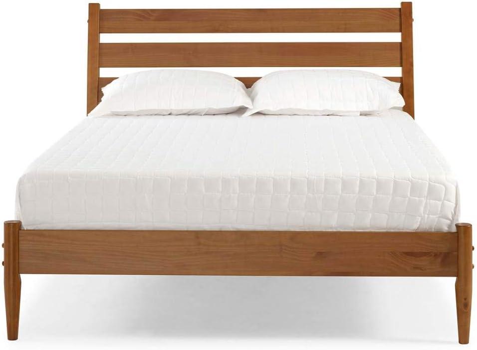 Camaflexi Mid Century Platform Bed Queen Size Solid Wood Bed Frame, Castanho 100% Solid Wood