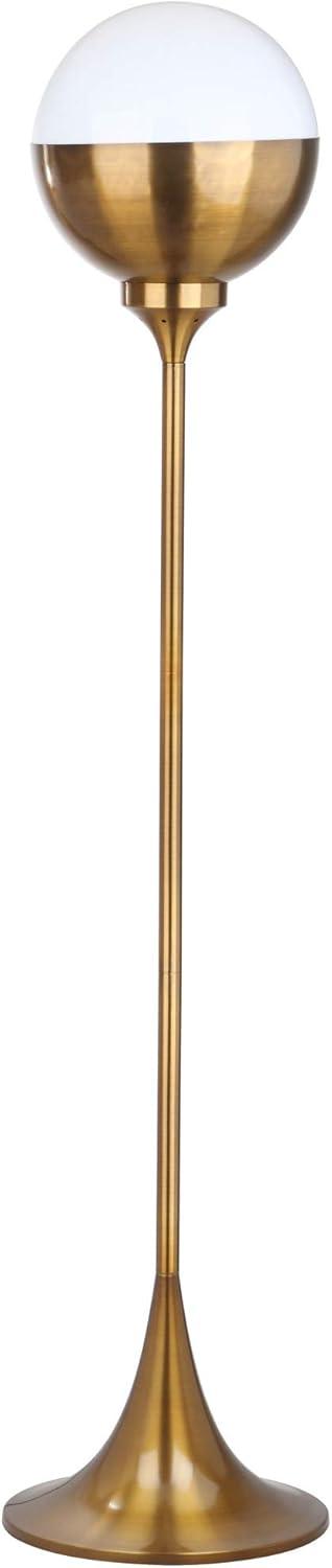 Renato 63.5" Brass Gold Contemporary Floor Lamp with White Globe Shade